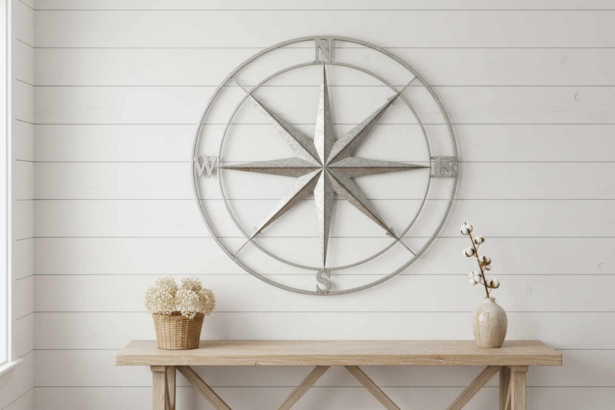 36" Compass - Whitewashed Shiplap