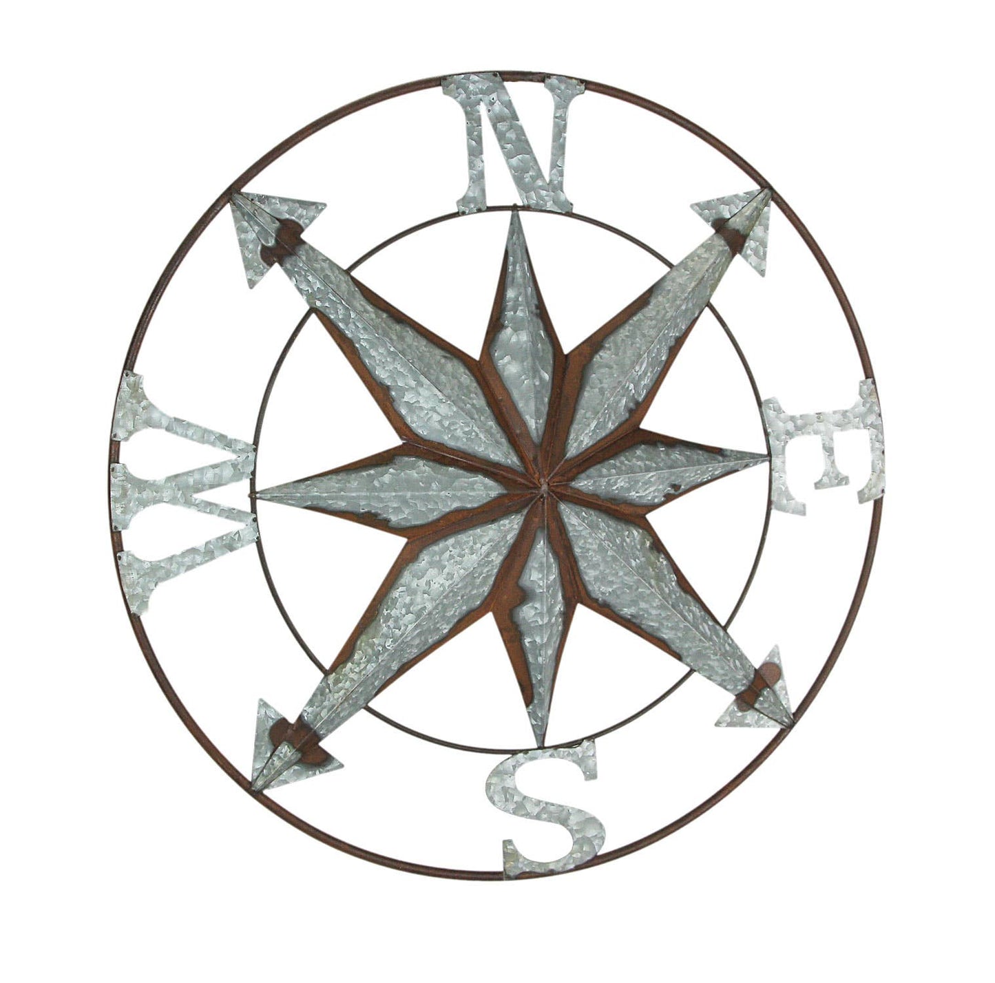 Distressed Galvanized Compass Wall Sculpture