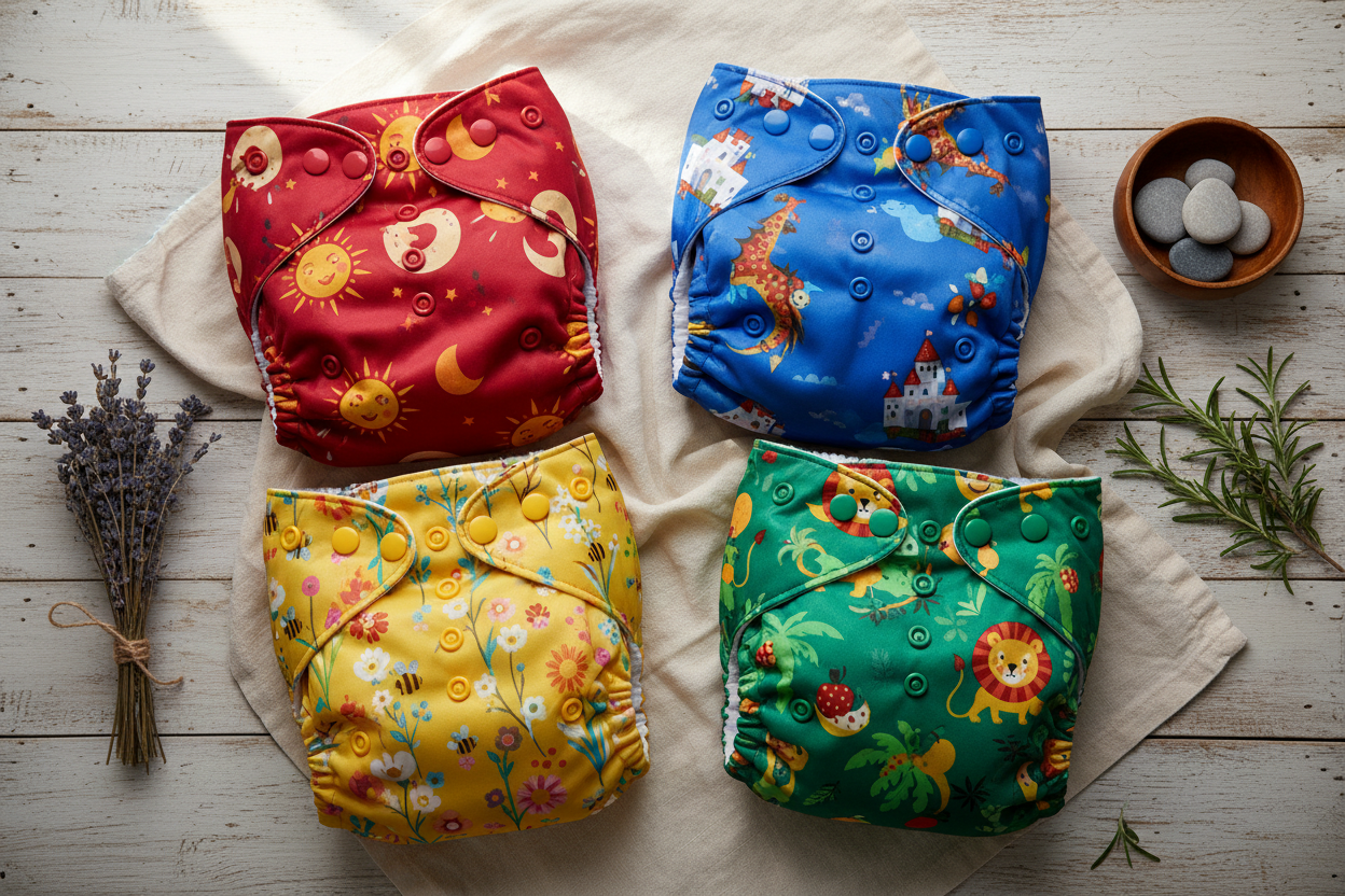 4-Set Bright Cloth Diapers Earthy Background