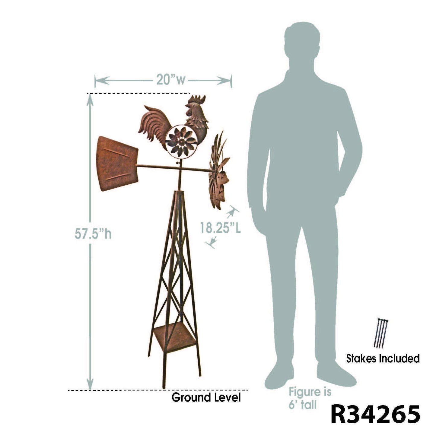 Rustic Rooster Windmill w/ Mini Spinner – 57”