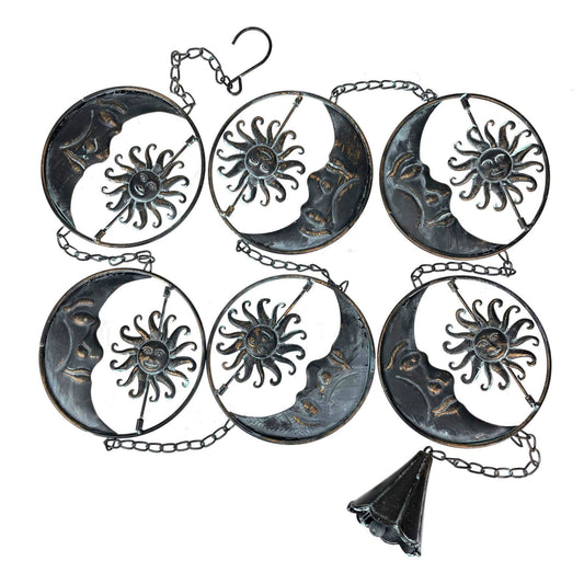 80-Inch Metal Rain Chain with Celestial Crescent Moon & Sun