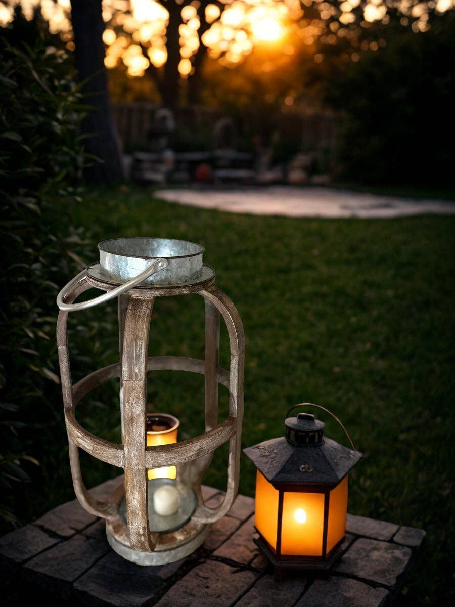 Galvanized/Wood Candle Lantern (Small)