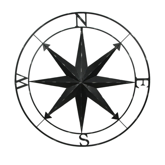 Large Black Metal Compass Wall Art