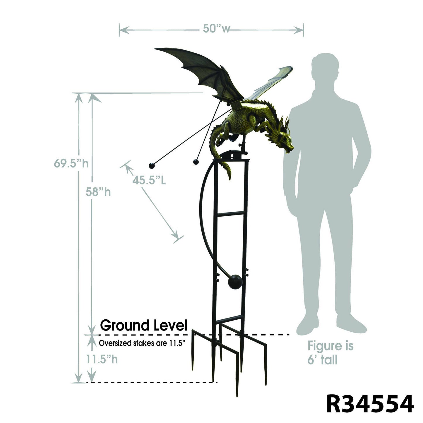 Jumbo Gold Dragon Garden Rocker – over 4.5 ft Wingspan!