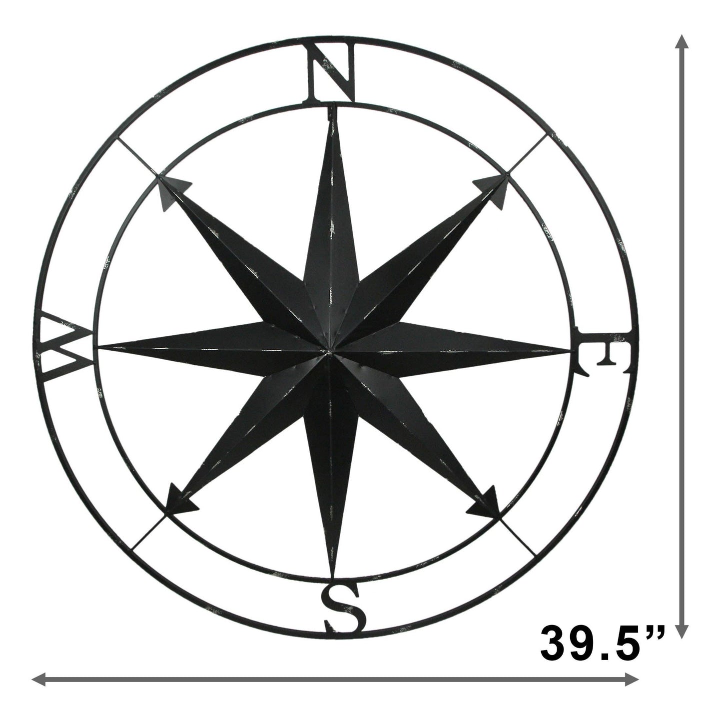 Large Black Metal Compass Wall Art