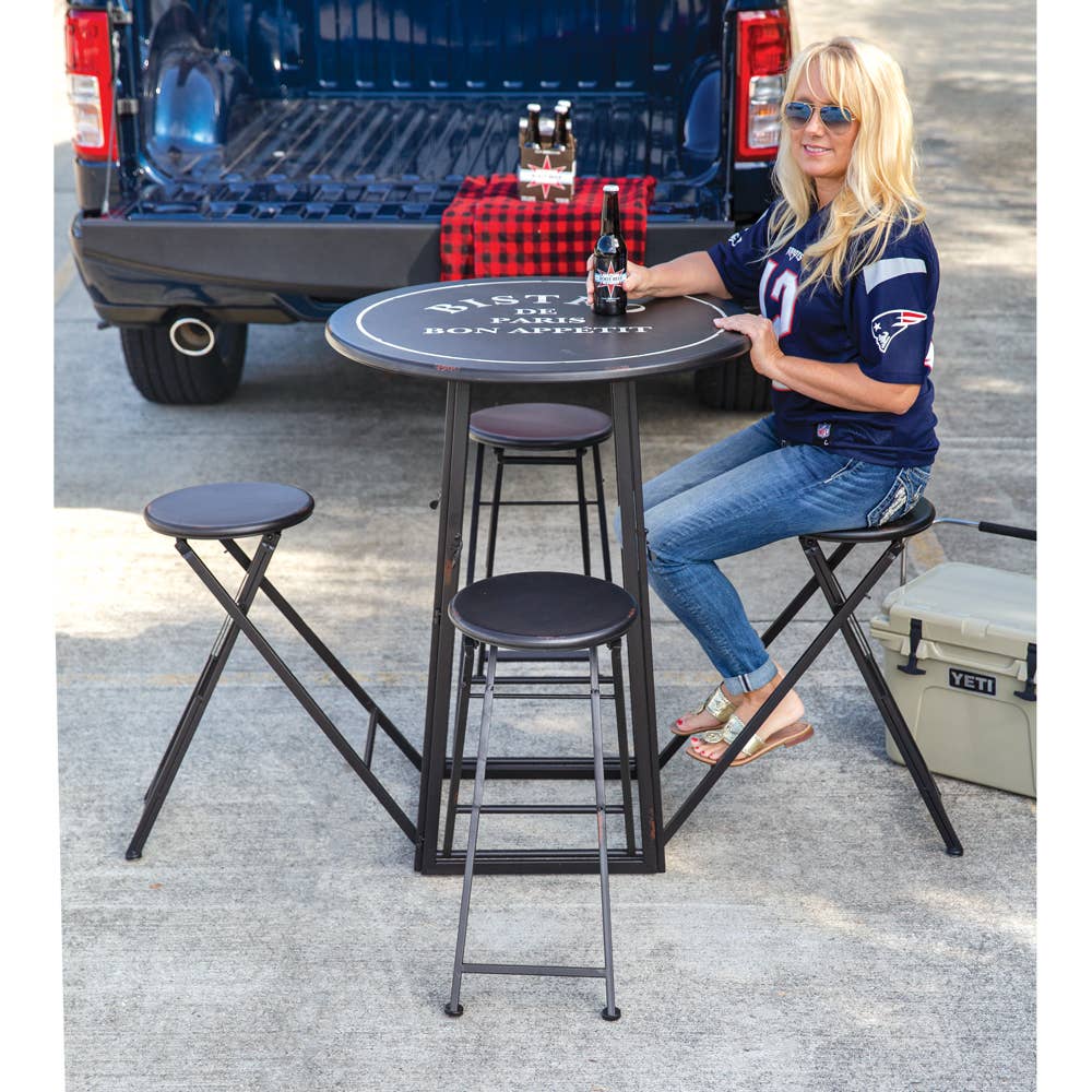 Bistro Folding Metal Table with Four Stools