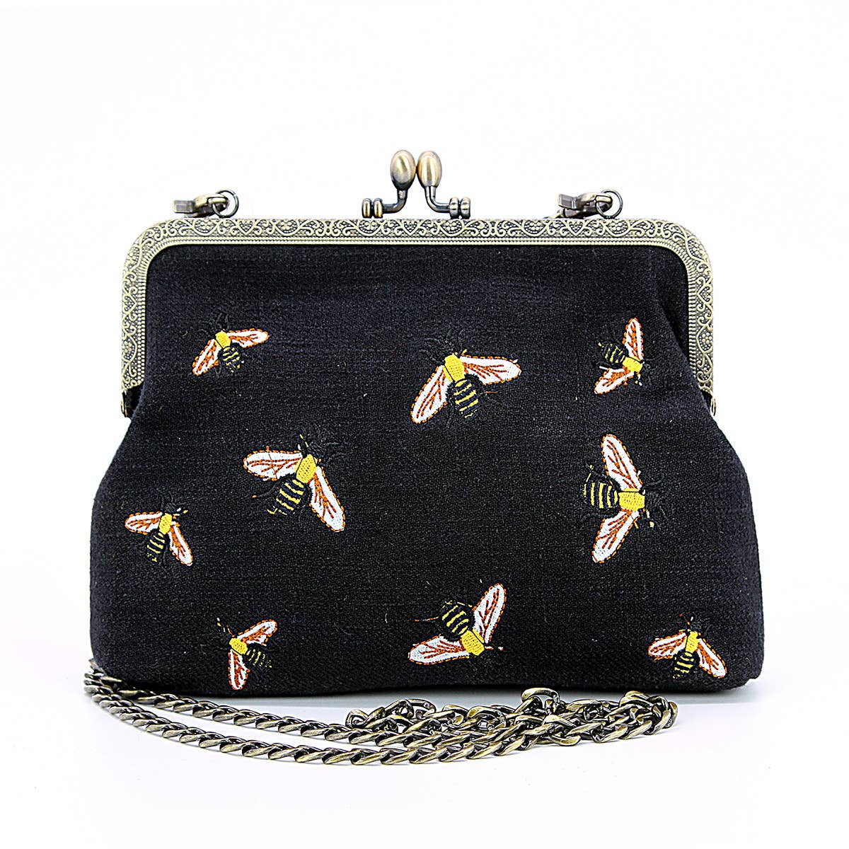 Bees Kisslock Bag: Black