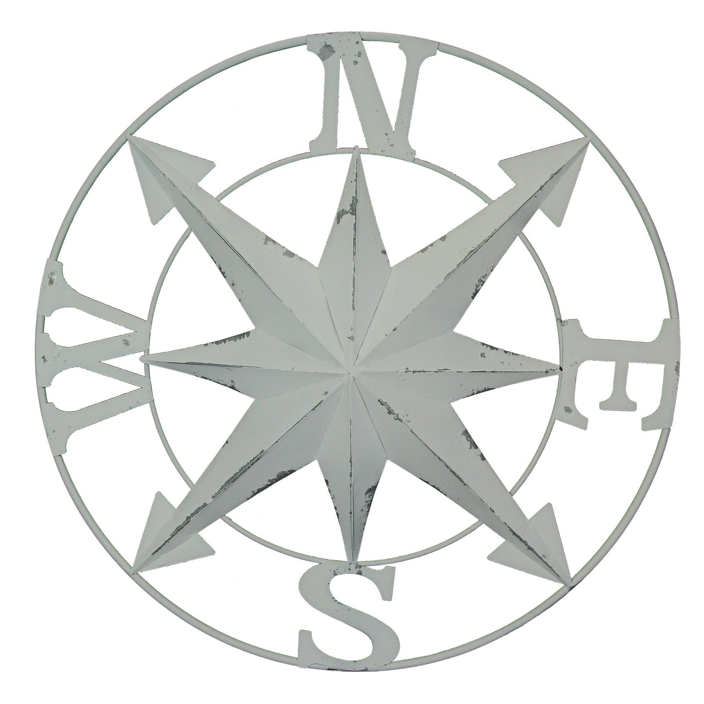 Galvanized Compass Wall Sculpture: Distressed White