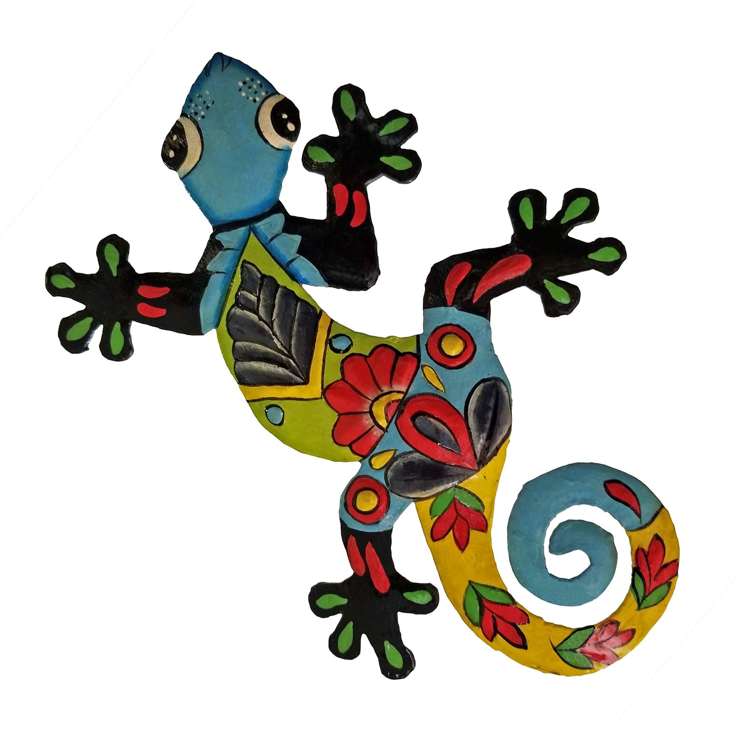 Upcycled Hand Chiseled & Painted Haitian Blue Gecko