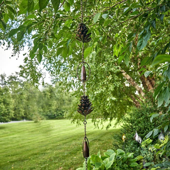 70" Long Antique Bronze Hanging Pinecone Rain Chain