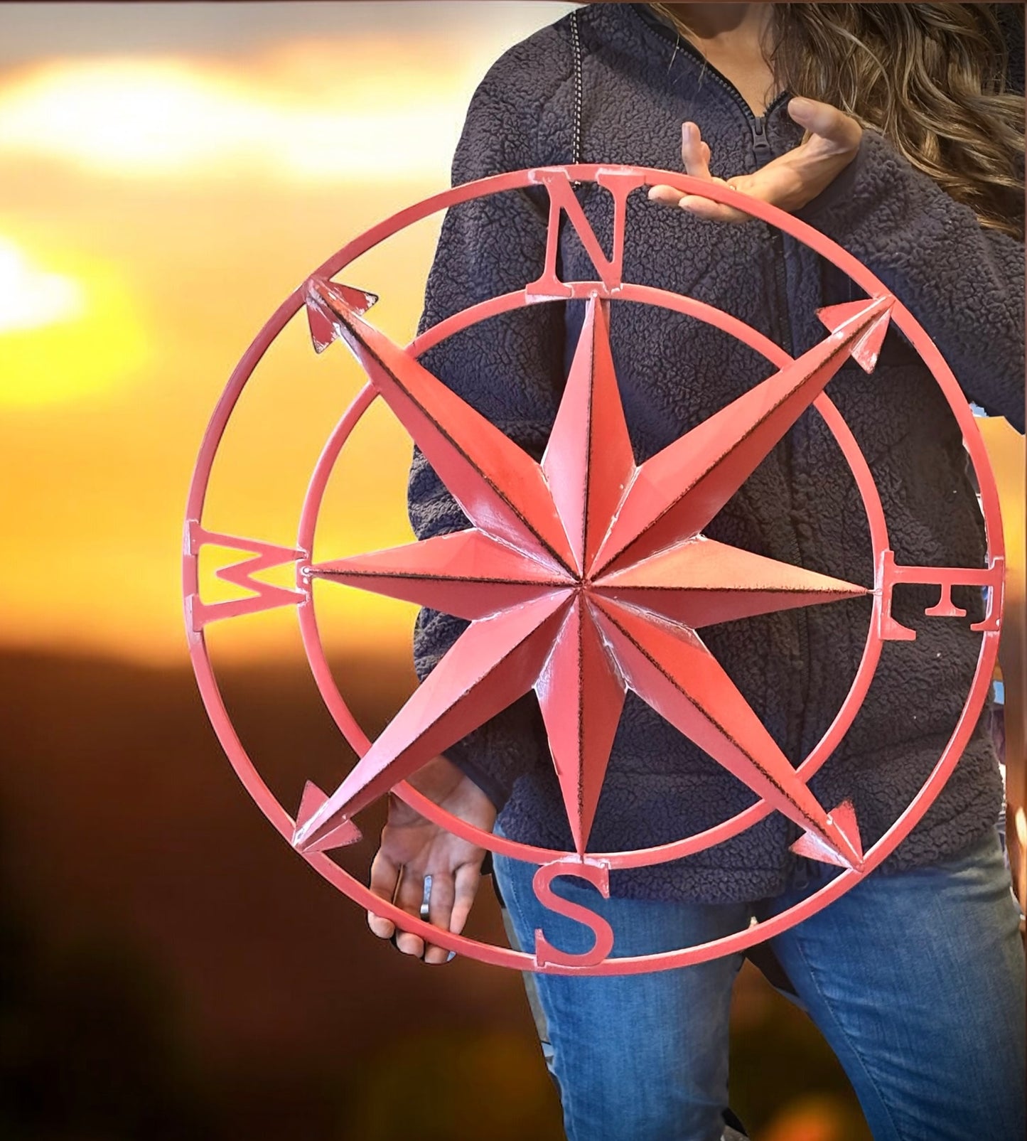 Galvanized Indoor/Outdoor Compass Wall Sculpture