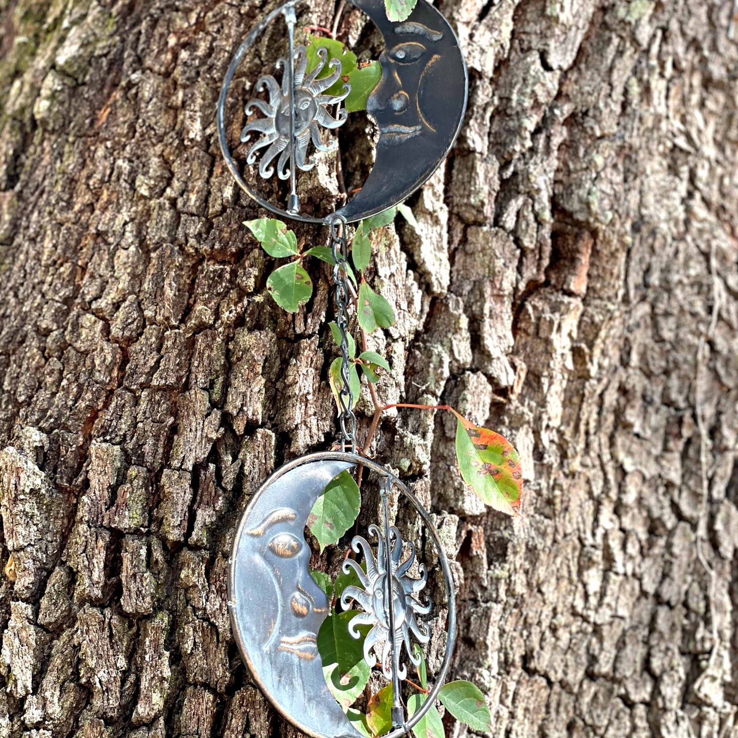 80-Inch Metal Rain Chain with Celestial Crescent Moon & Sun