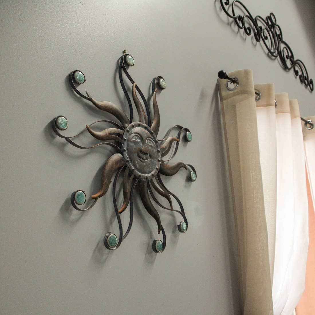 Indoor/Outdoor Verdigris Sun Face Wall Sculpture