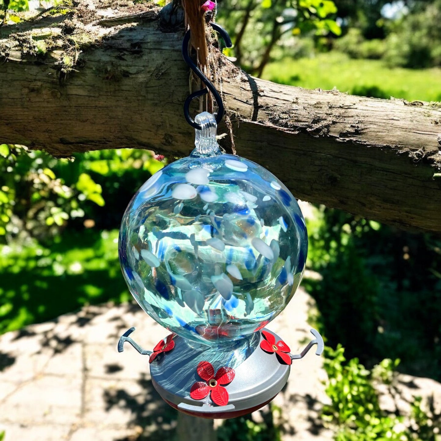 Blown Glass Hummingbird Feeder (Blue)