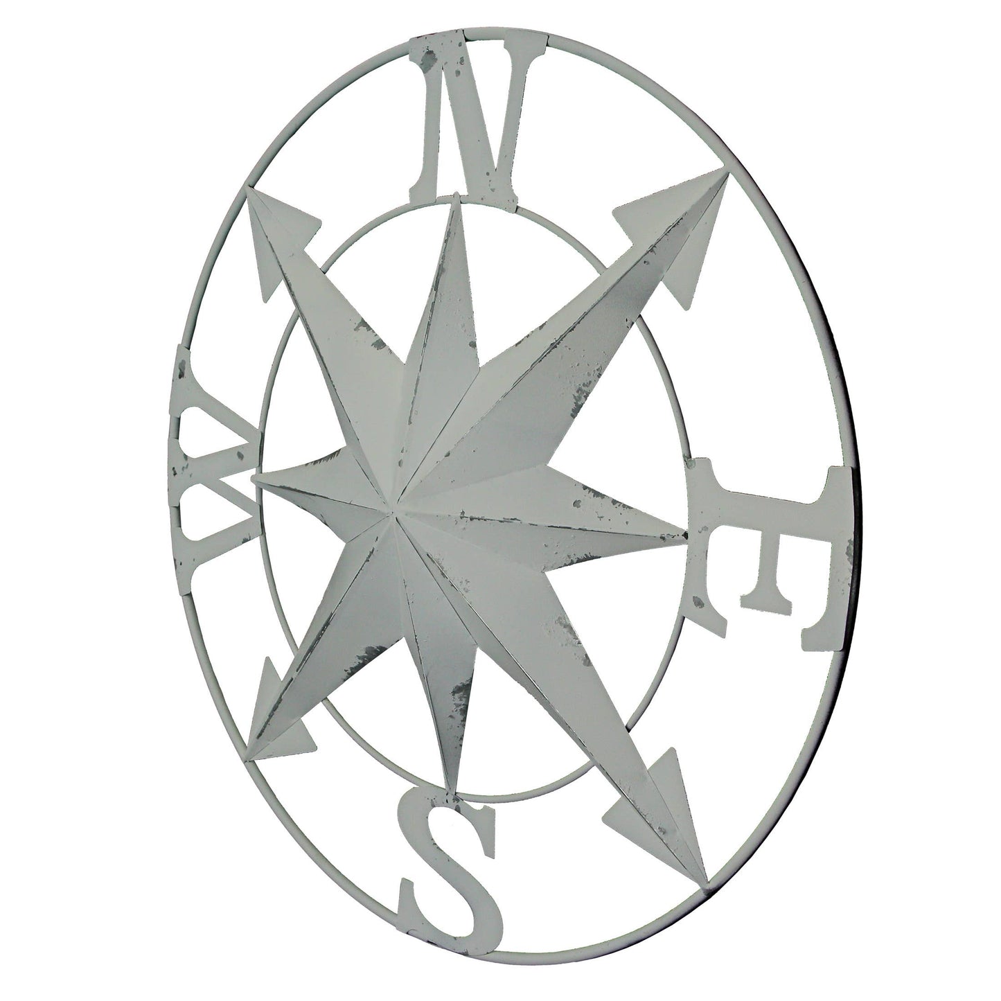 Galvanized Compass Wall Sculpture: Distressed White