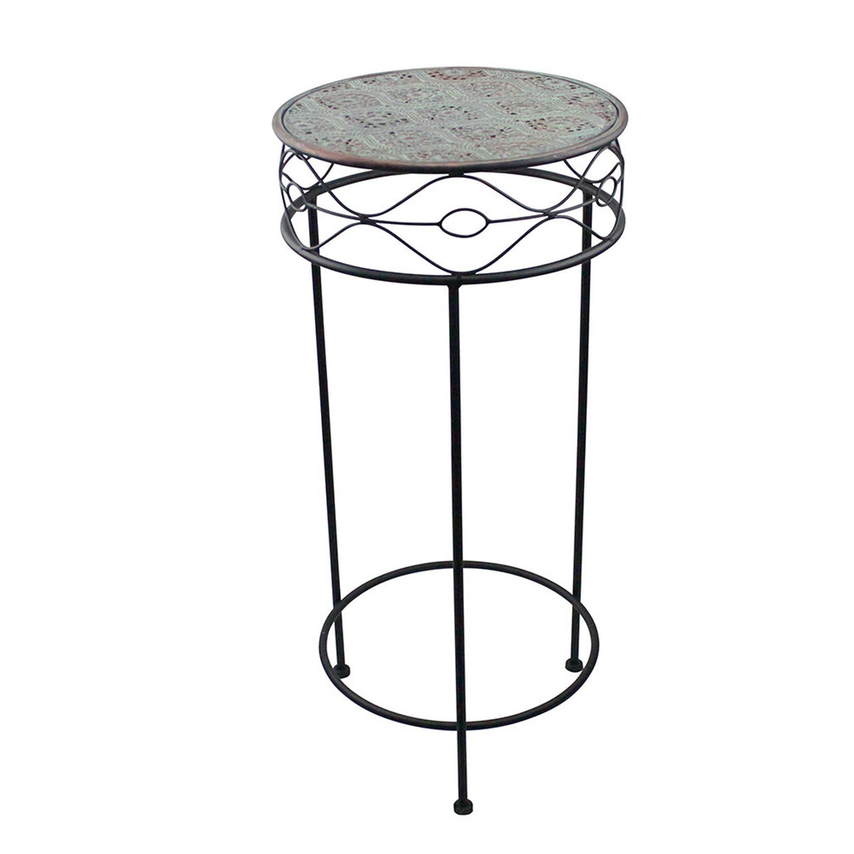 Patinaed Metal Plant Stand – Indoor & Outdoor Iron Stand with Mosaic-Look Top