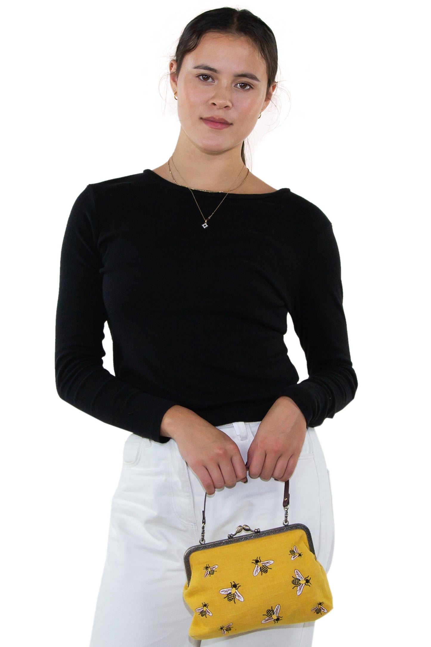 Bees Kisslock Bag: Black