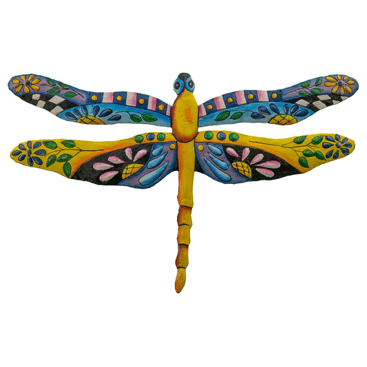 Hand Chiseled and Painted Haitian Upcycled Steel Dragonfly Wall Art
