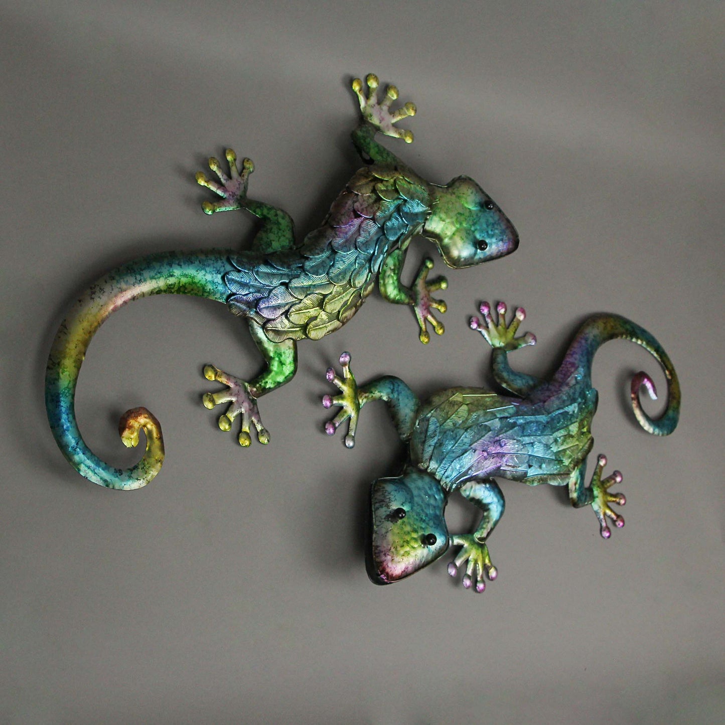 Multicolor Stamped Metal Gecko Wall Sculpture