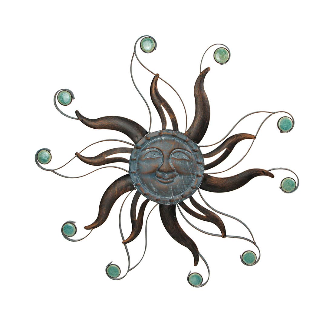 Indoor/Outdoor Verdigris Sun Face Wall Sculpture