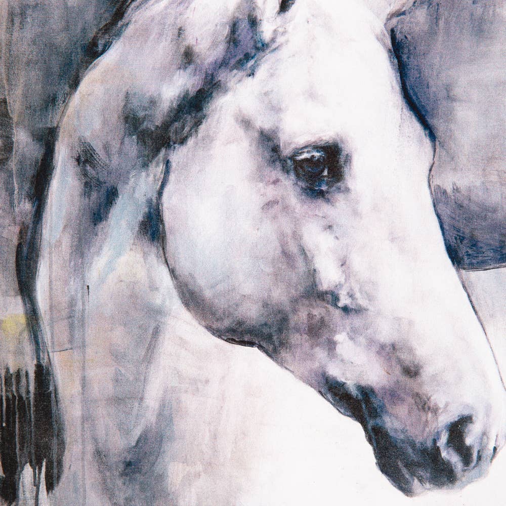 Close-up of the white horse’s face and gray shading in the White Stallion wall art