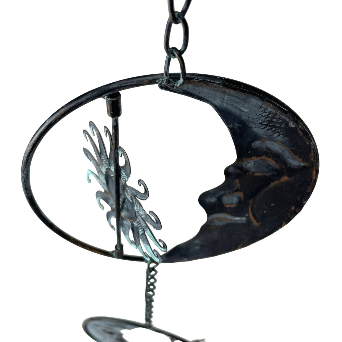 80-Inch Metal Rain Chain with Celestial Crescent Moon & Sun