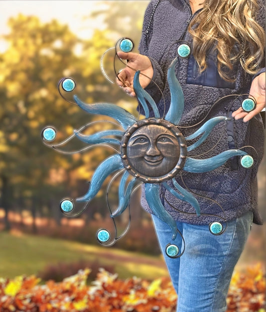 Copper Finish Metal Sun Face Sculpture