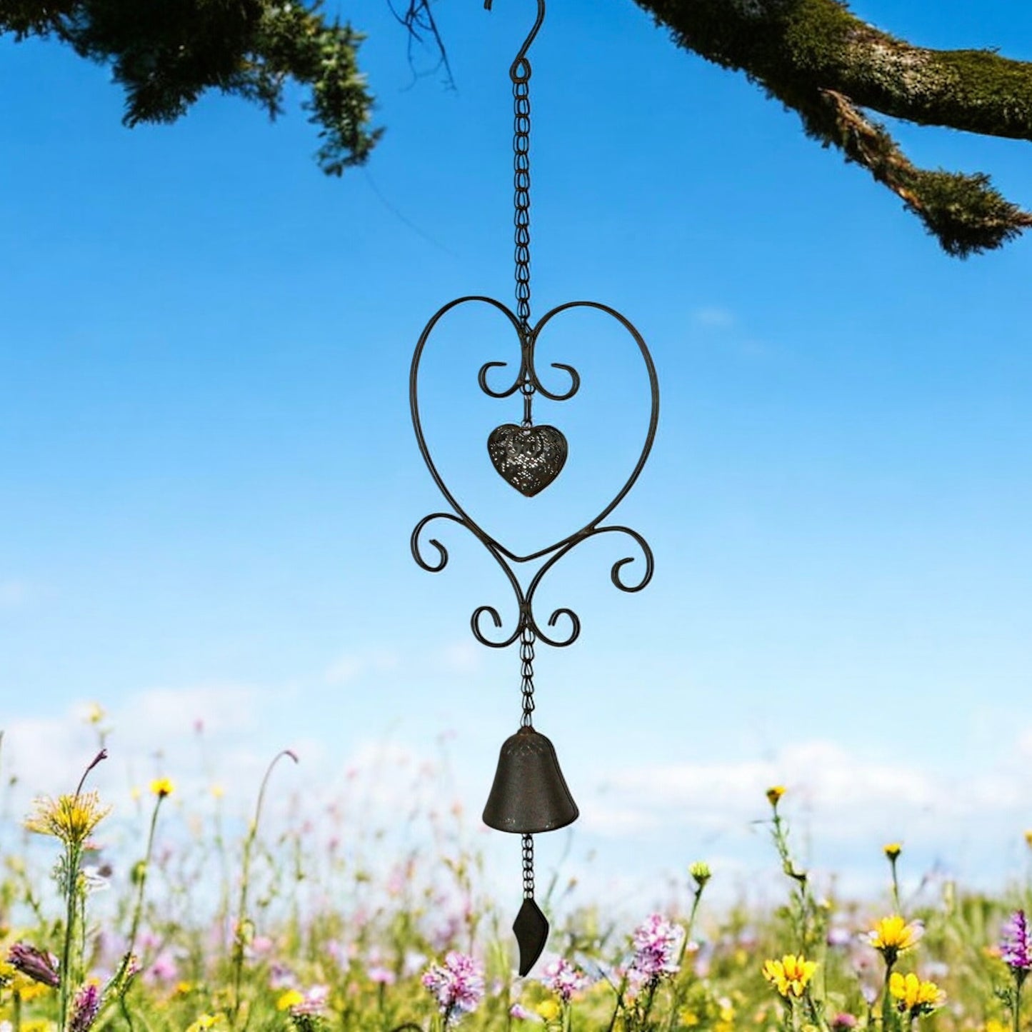 Metal Heart with Bell Wind Chime