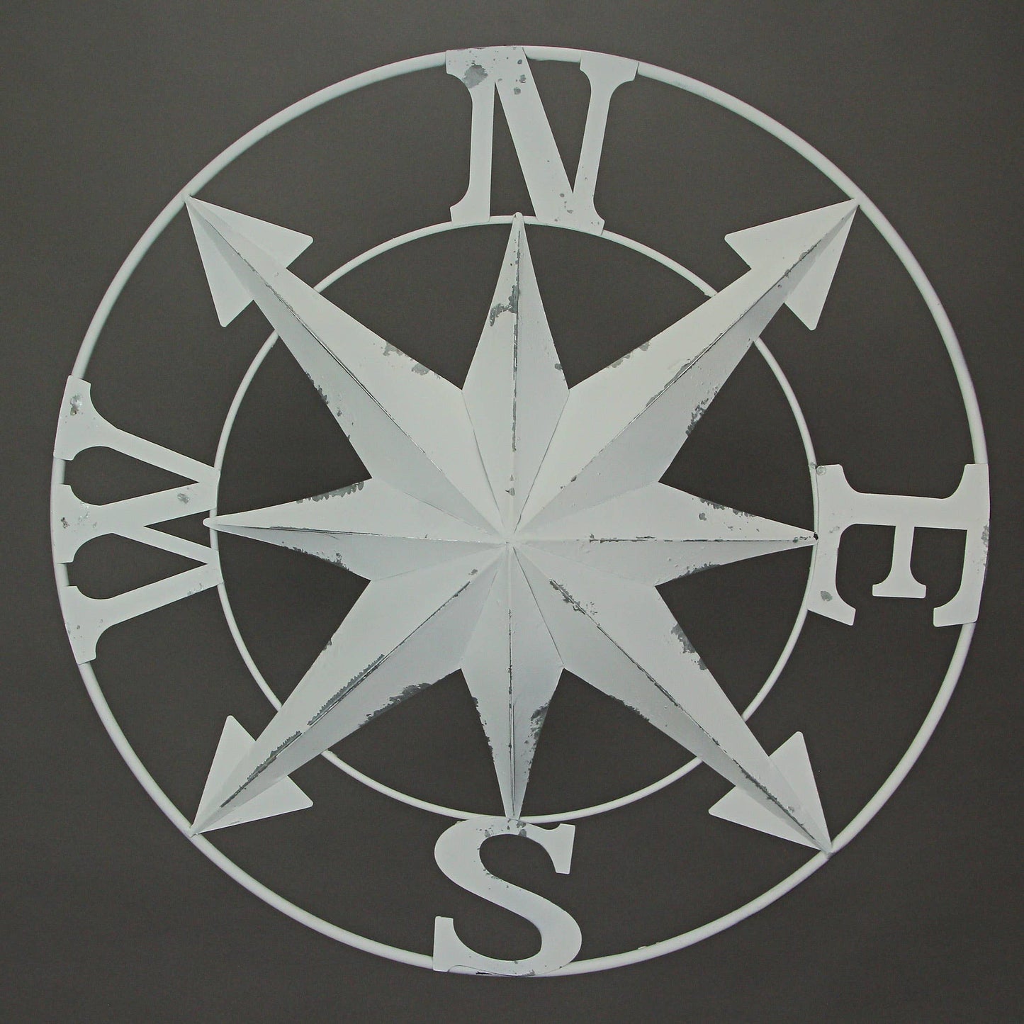 Galvanized Compass Wall Sculpture: Distressed White