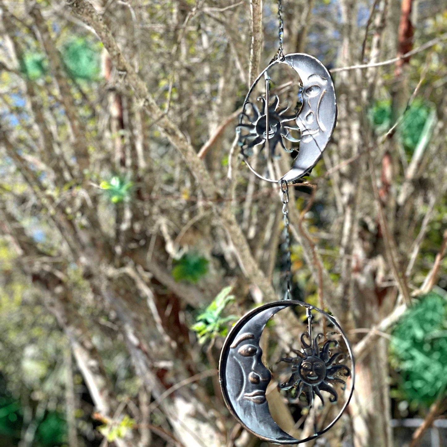 80-Inch Metal Rain Chain with Celestial Crescent Moon & Sun