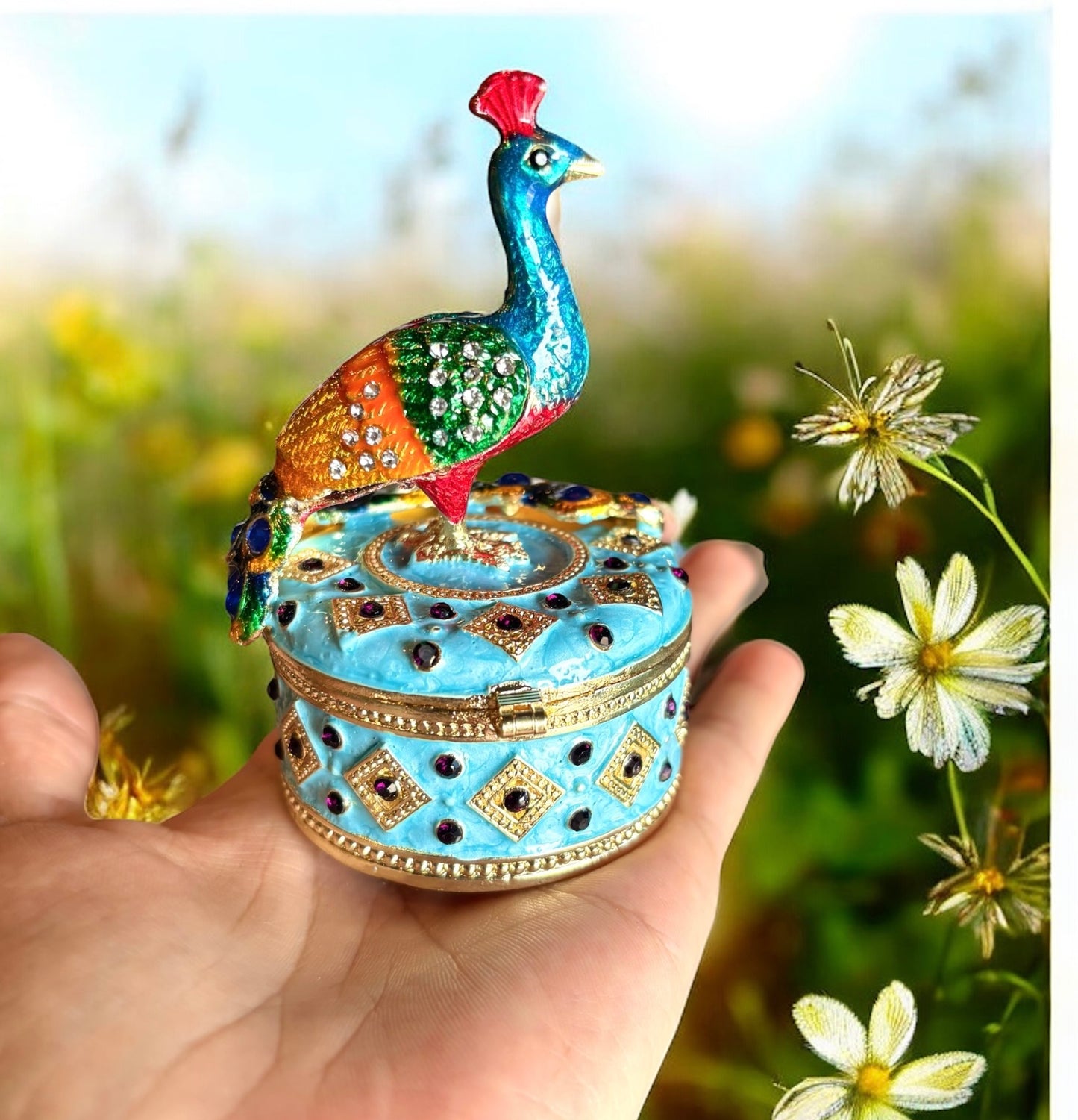 Jewel Enameled Peacock Trinket Box