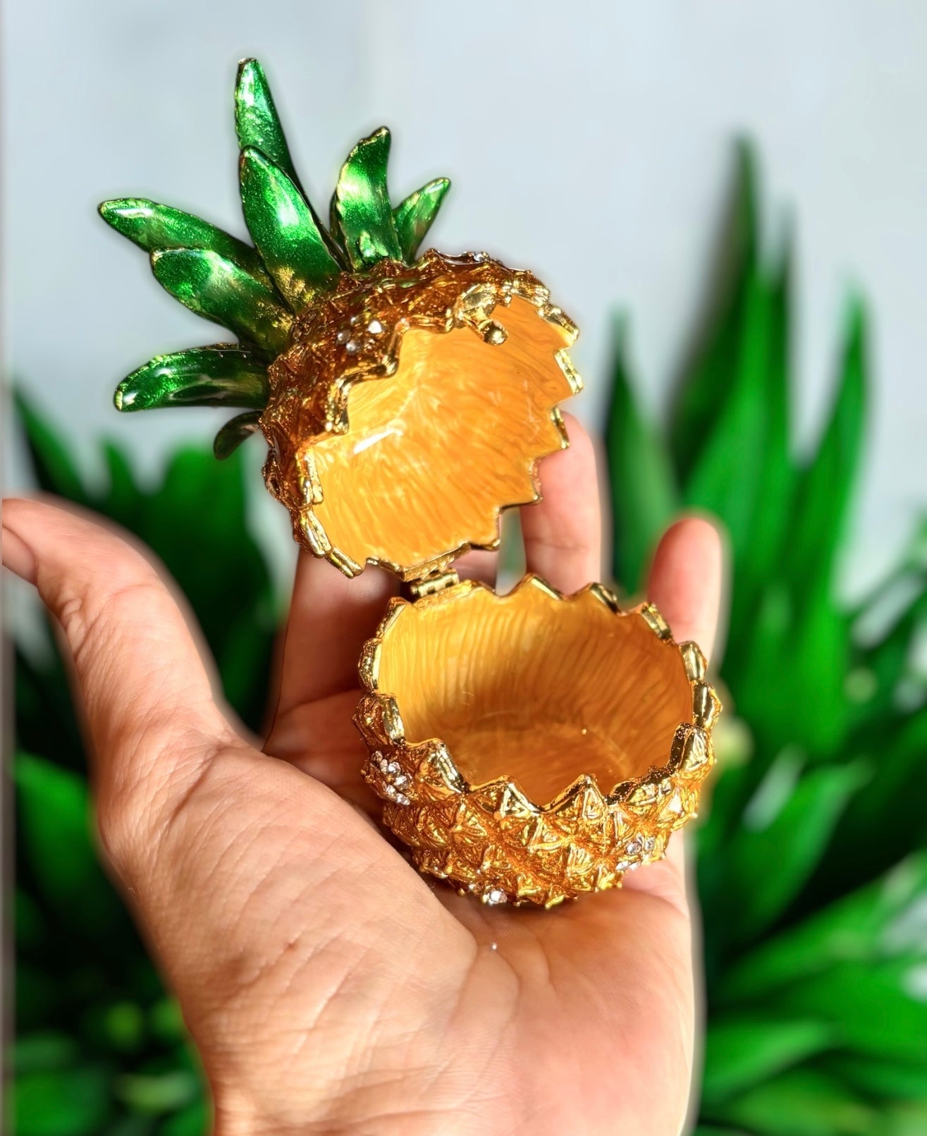 Jewel Enameled Pineapple Trinket Box