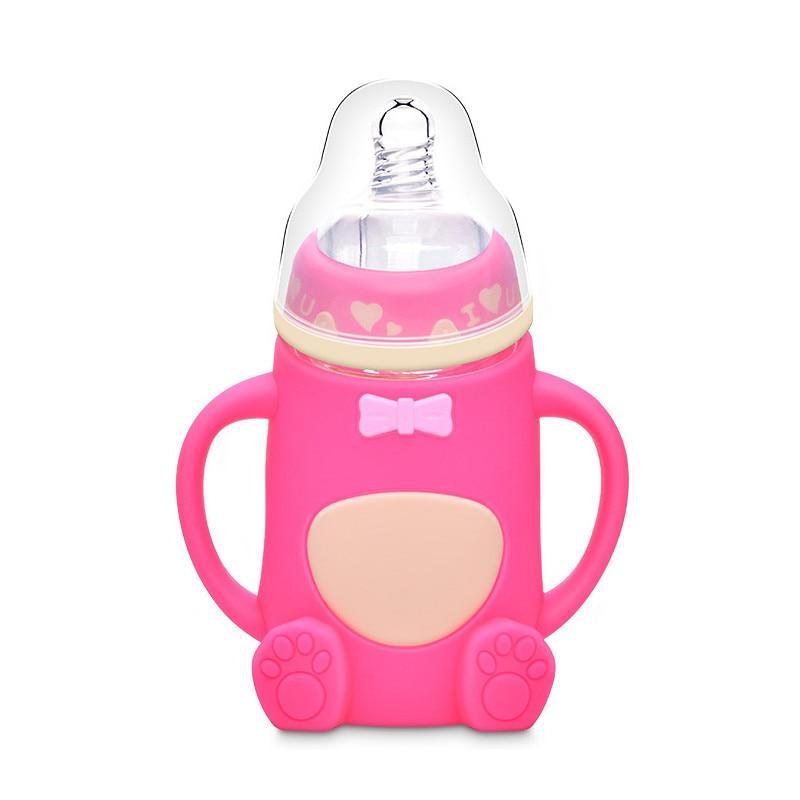 Cartoon Silicone Baby Feeding Bottle — Anti-Colic, Angled & BPA-Free - Multiple Colors