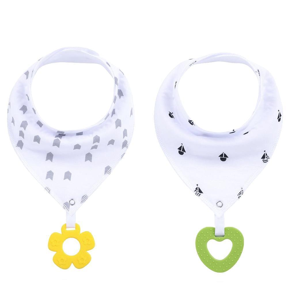 100% Organic Cotton Unisex Baby Bandana Drool Bibs with Teething Toy – 25 Designs