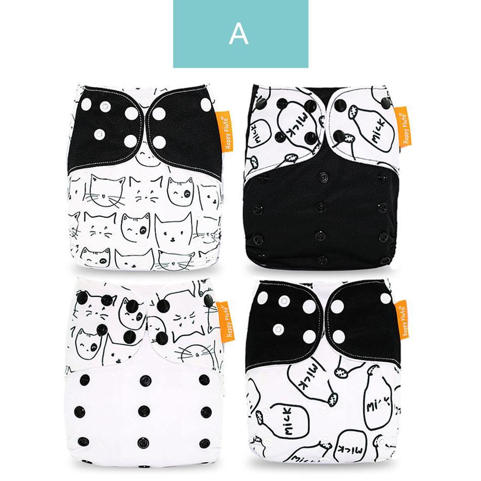 Washable Eco-friendly Reusable Cloth Diapers - Multiple Designs (Set of 4)