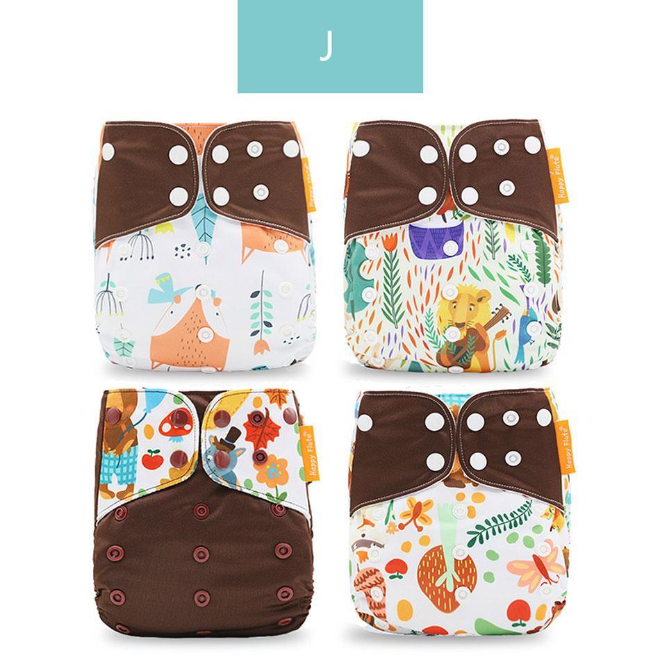 Washable Eco-friendly Reusable Cloth Diapers - Multiple Designs (Set of 4)