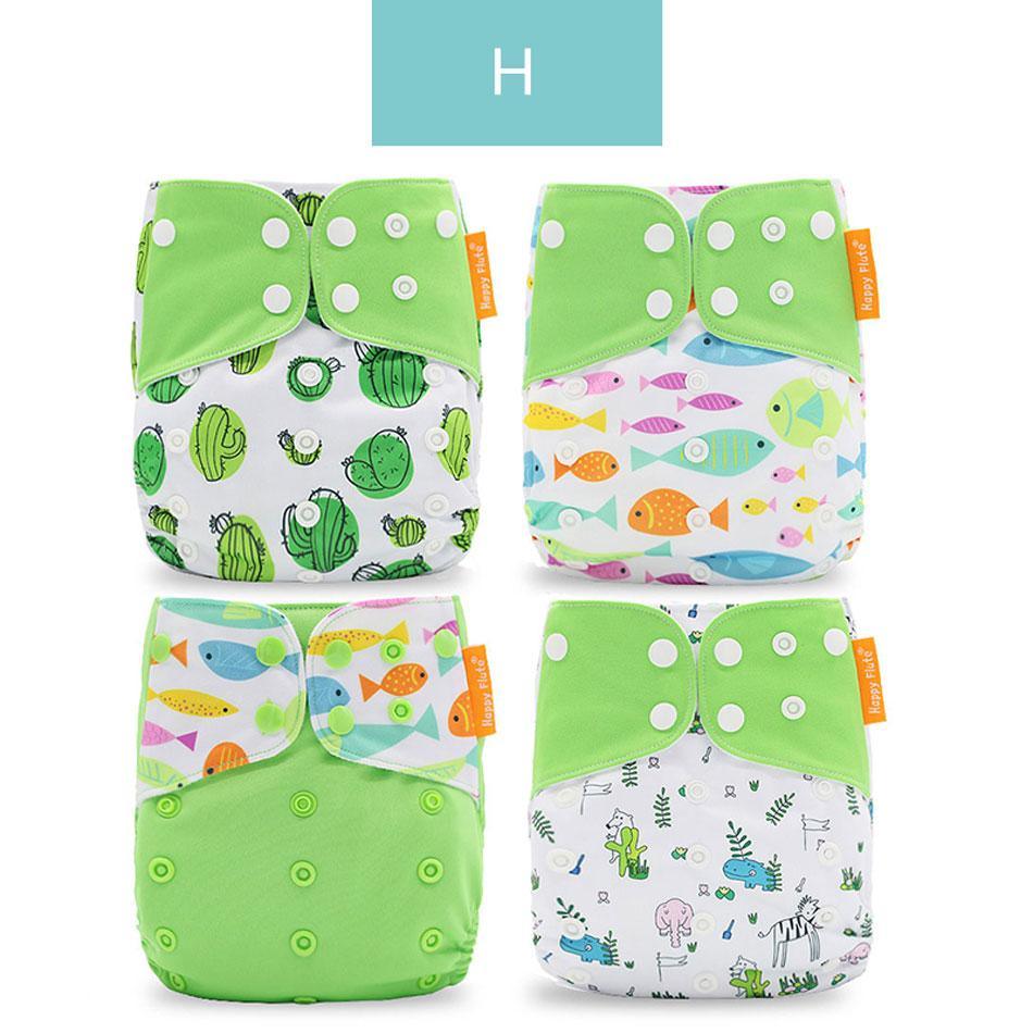 Washable Eco-friendly Reusable Cloth Diapers - Multiple Designs (Set of 4)