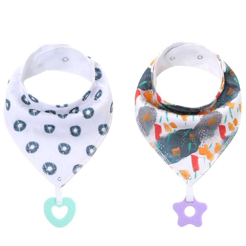 100% Organic Cotton Unisex Baby Bandana Drool Bibs with Teething Toy – 25 Designs