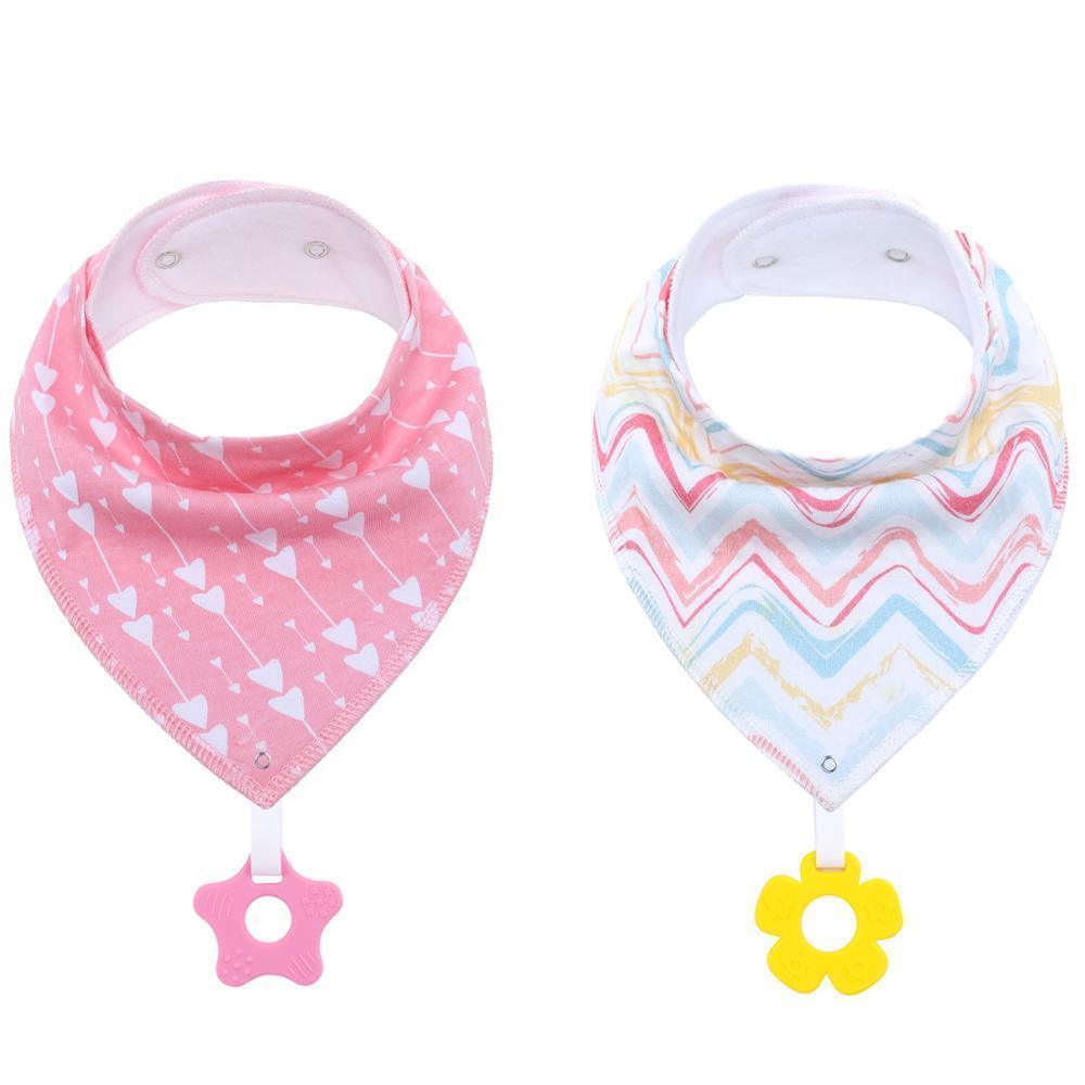 100% Organic Cotton Unisex Baby Bandana Drool Bibs with Teething Toy – 25 Designs