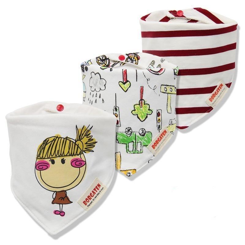 Organic Cotton Waterproof Baby Burp Cloth Bibs – Set of 3 | Multiple Designs