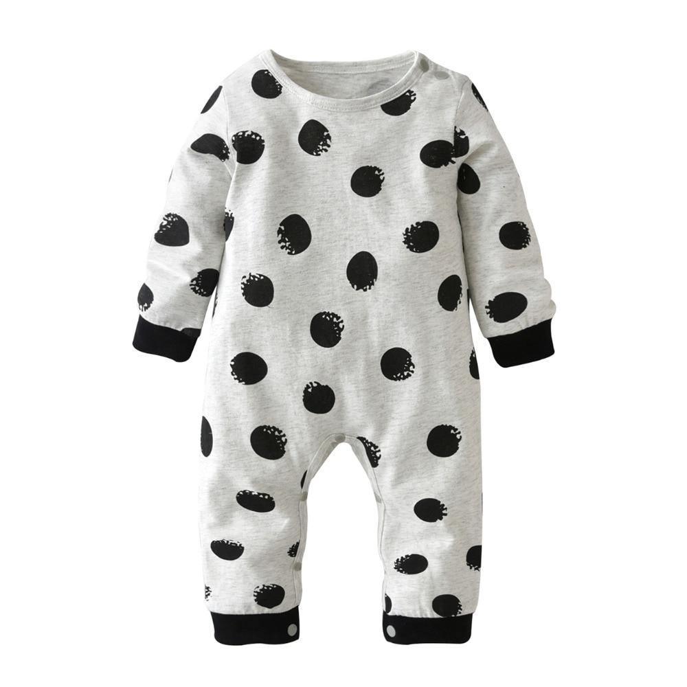 "It Wasn't Me" Purple Polka Dot Cotton Baby Jumpsuit | Long Sleeve