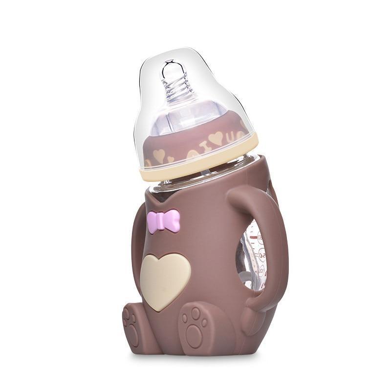 Cartoon Silicone Baby Feeding Bottle — Anti-Colic, Angled & BPA-Free - Multiple Colors
