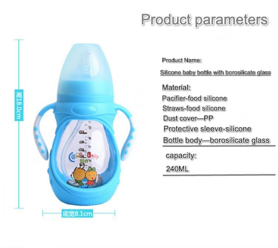 Anti-Colic Silicone Baby Feeding Bottle - Wide Mouth, BPA-Free, 240ml - Multiple Colors