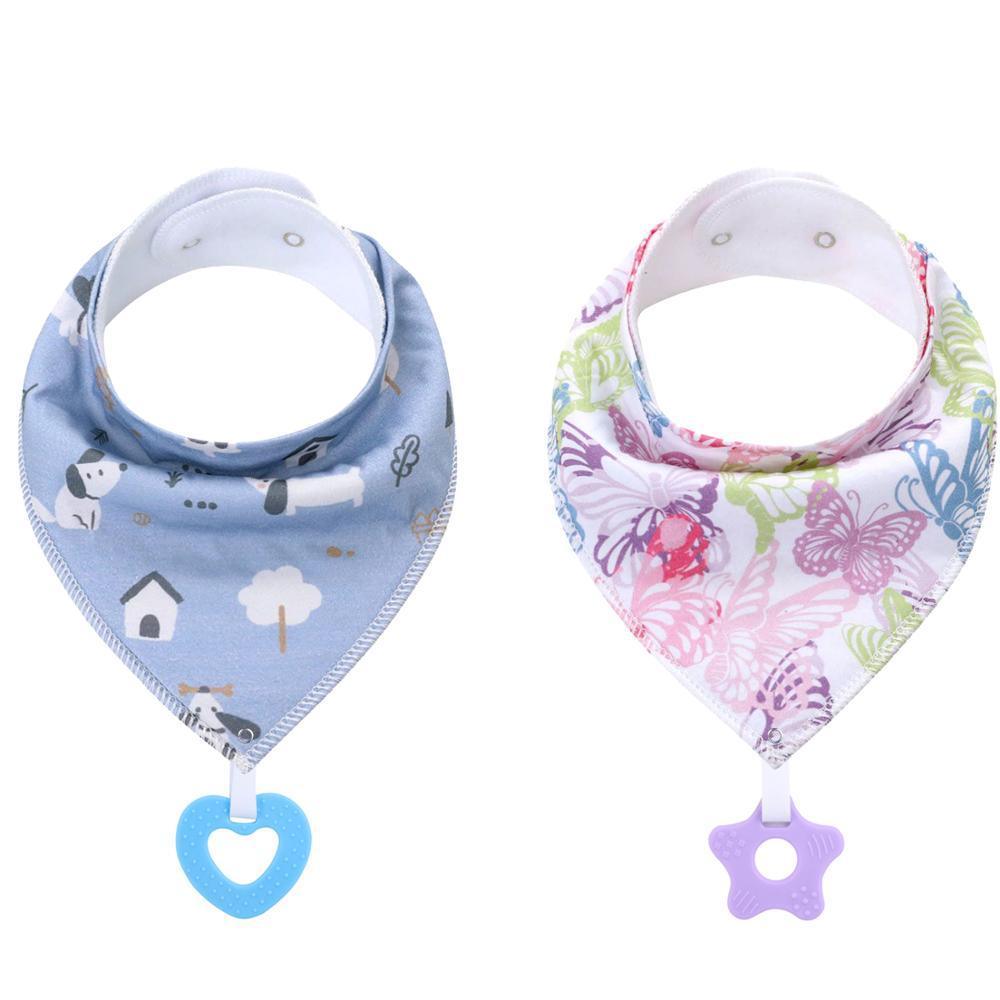 100% Organic Cotton Unisex Baby Bandana Drool Bibs with Teething Toy – 25 Designs