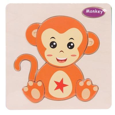 Wooden 3D Animal Puzzle for Toddlers — Montessori Educational Brain Teaser - Multiple Designs
