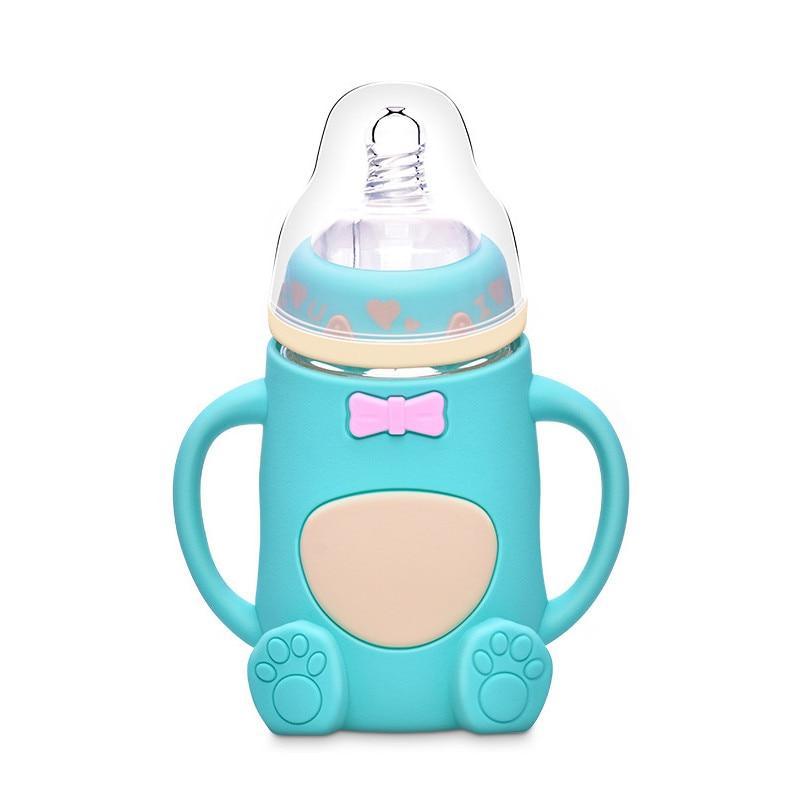 Cartoon Silicone Baby Feeding Bottle — Anti-Colic, Angled & BPA-Free - Multiple Colors