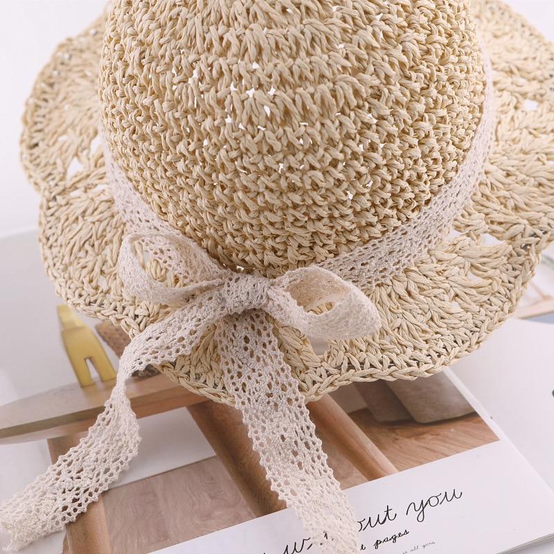 Handmade Natural Straw Sun Hat for Baby & Girls with Cotton Bow - Multiple Colors & Sizes