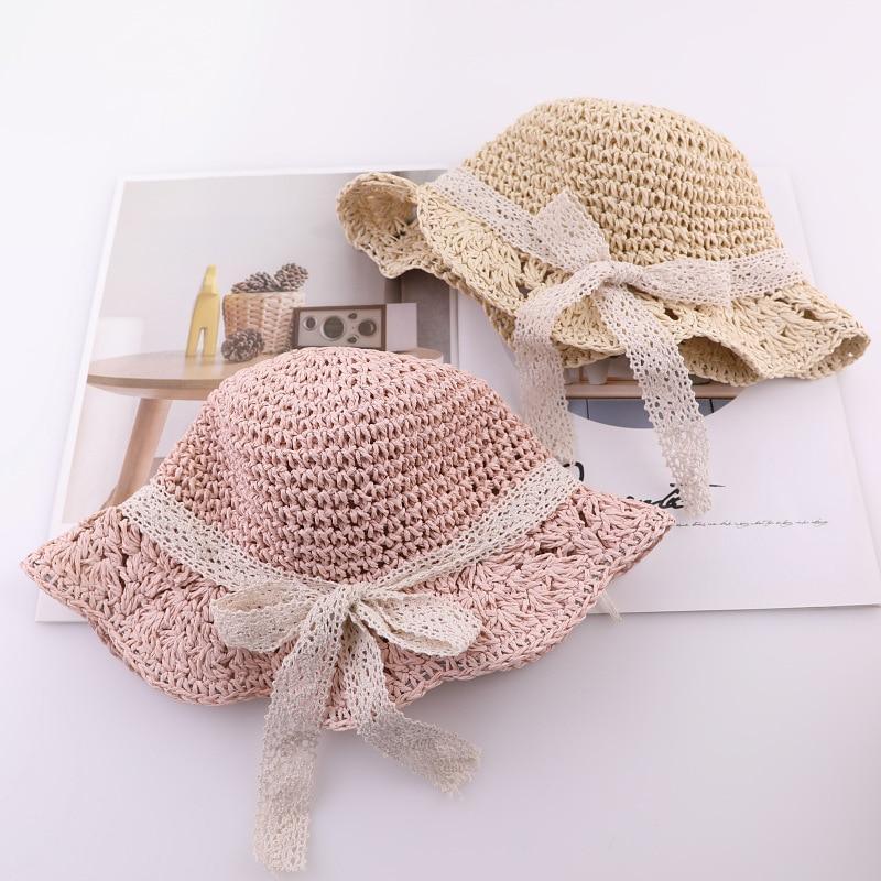 Handmade Natural Straw Sun Hat for Baby & Girls with Cotton Bow - Multiple Colors & Sizes