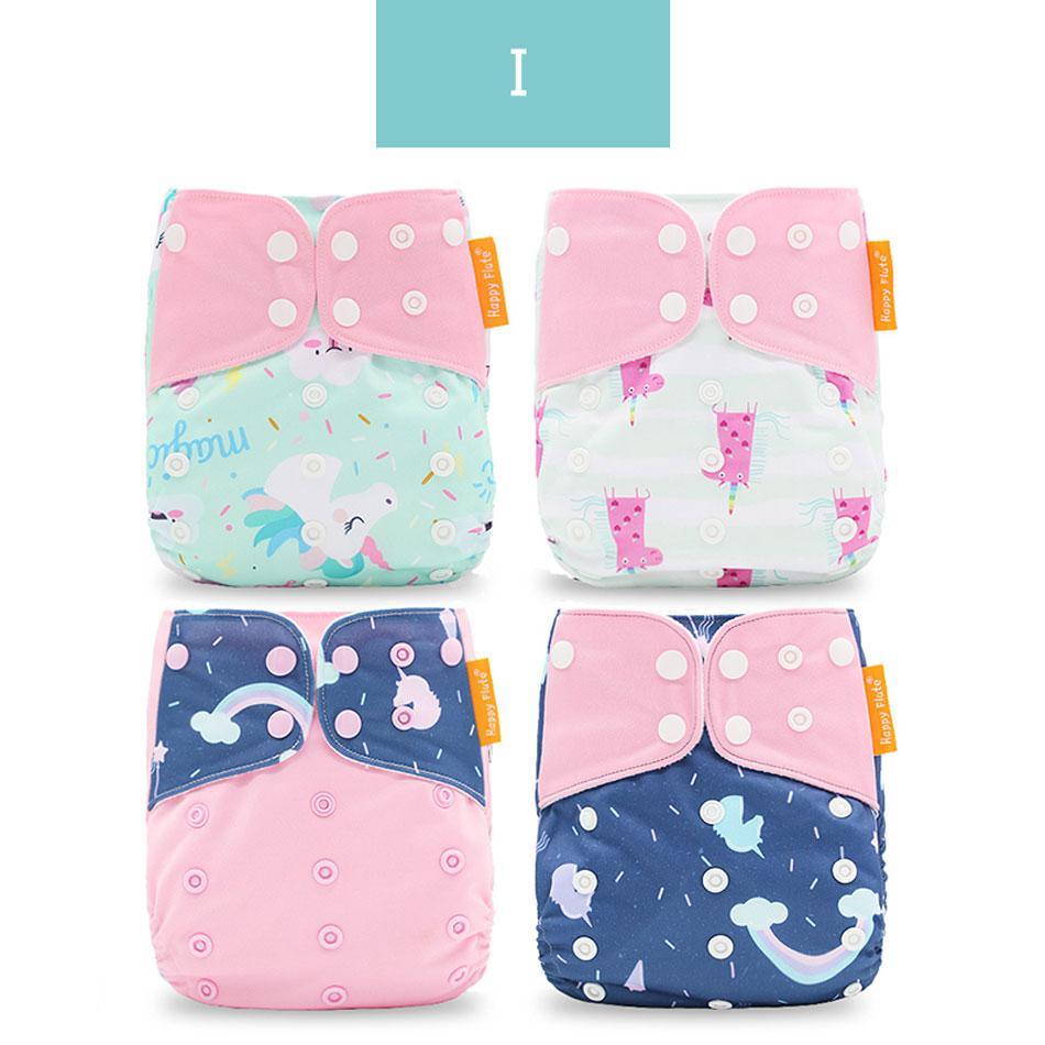 Washable Eco-friendly Reusable Cloth Diapers - Multiple Designs (Set of 4)