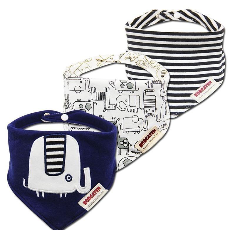 Organic Cotton Waterproof Baby Burp Cloth Bibs – Set of 3 | Multiple Designs